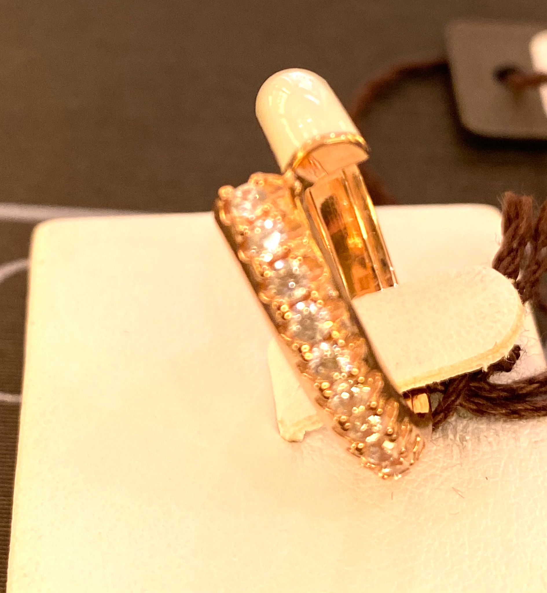 LABRIORO anello contarie argento 925% rose gold smalto bianco e cristalli LABRIORO anello contarie argento 925% rose gold smalto bianco e cristalli