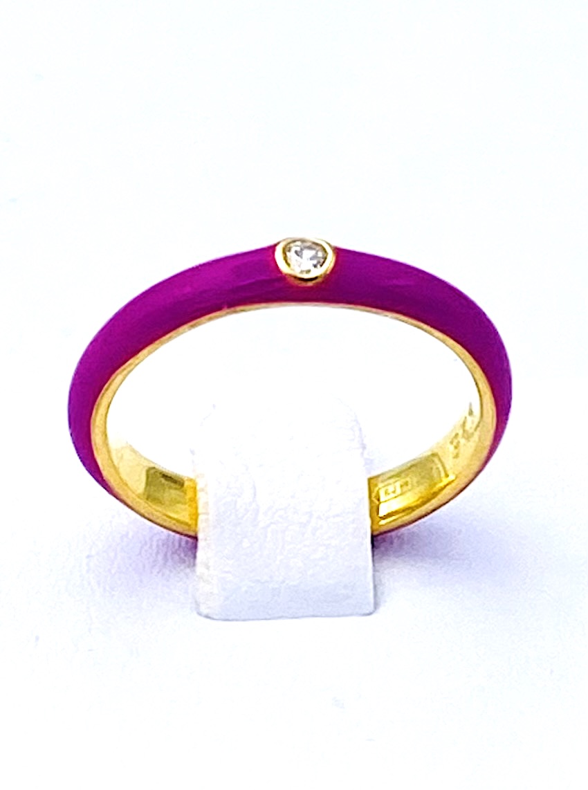 Golden silver ring and fuchsia enamel art .1388F