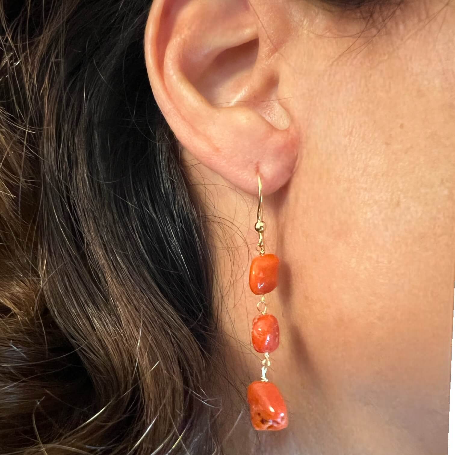 Coral earrings Mediterranean Red and Gold Art. ORCOROG1 Coral earrings Mediterranean Red and Gold Art. ORCOROG1