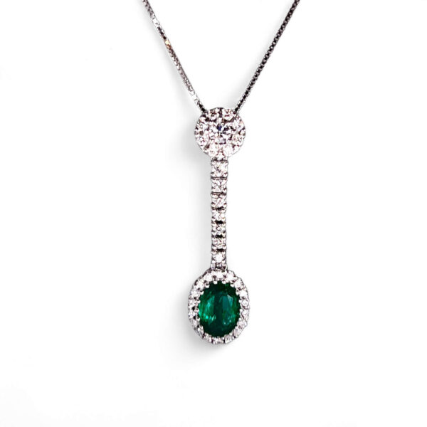 BELLE EPOQUE white gold emerald diamond pendant Art.CD659
