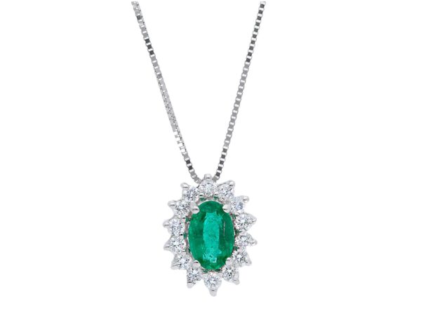 Pendente smeraldo oro bianco e diamanti BON TON   Art. CIP135032