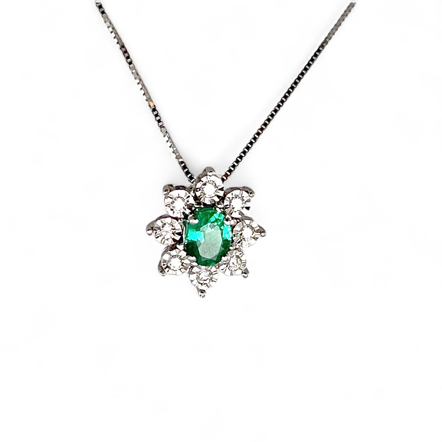 Pendente smeraldo oro bianco e diamanti BON TON Art. CD572