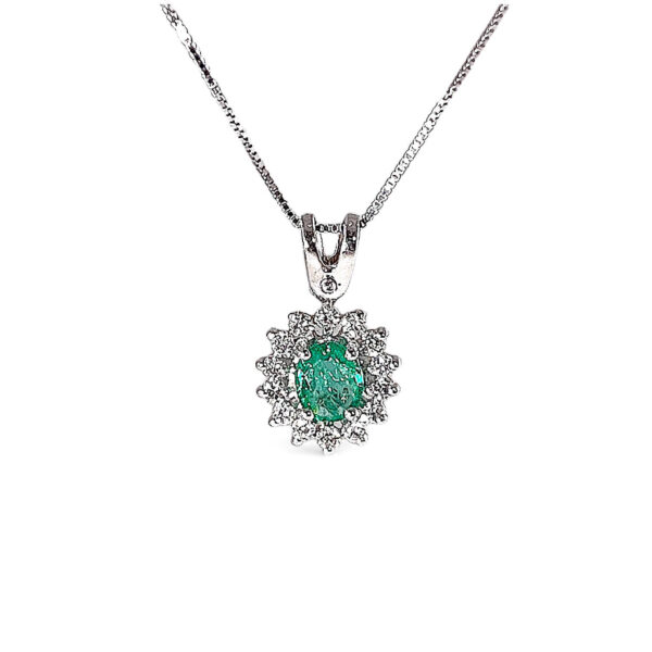 Girocollo smeraldo oro bianco e diamanti BON TON Art.  CD798