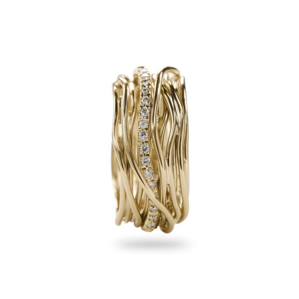 ANELLO FILODELLAVITA CLASSIC, 13 FILI IN ORO GIALLO 9KT E DIAMANTI BIANCHI