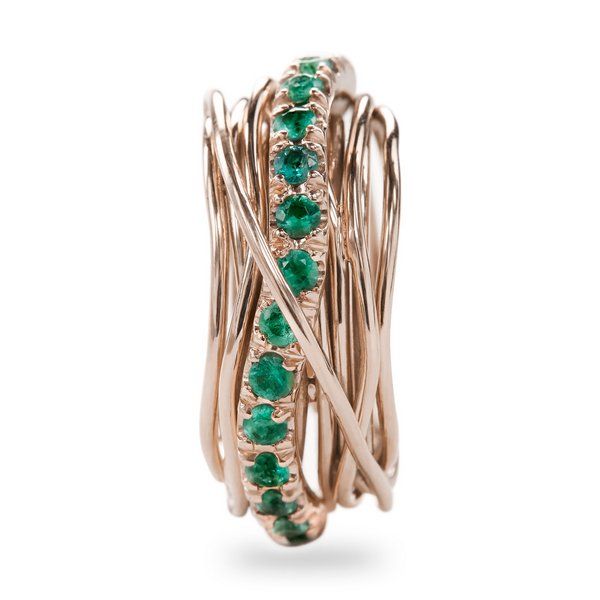 Rose Gold 9kt 13 Thread Screwdriver Ring and Emeralds