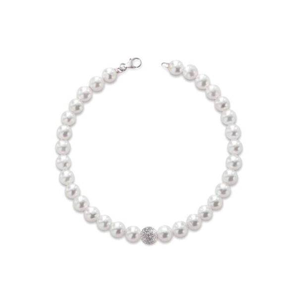 bracciale perle freshwater 6,5/7 mm , sfera centrale oro bianco 750% art. BRP6.5/7