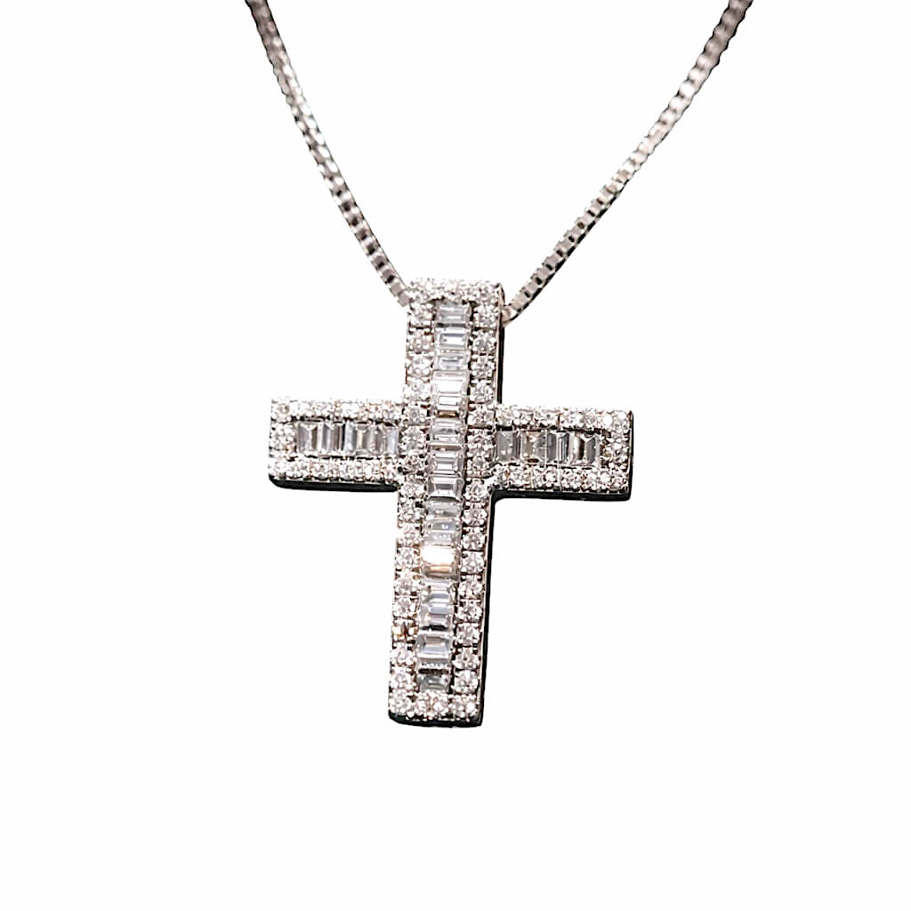 Pendente croce oro bianco e diamanti baguette art. B-13448PW