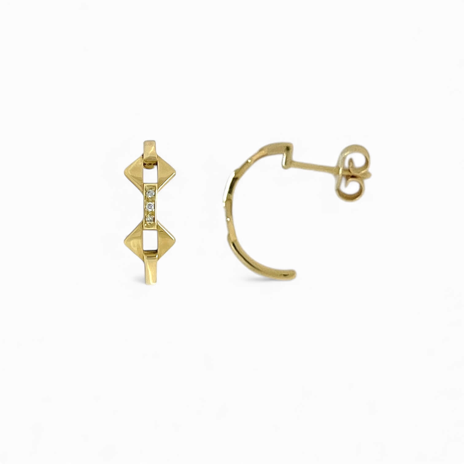 Earrings geometric shapes gold and diamonds Art. PDO4737