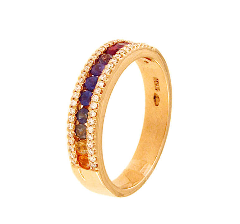 Anello Rainbow zaffiri e diamanti art.MRR-700RW