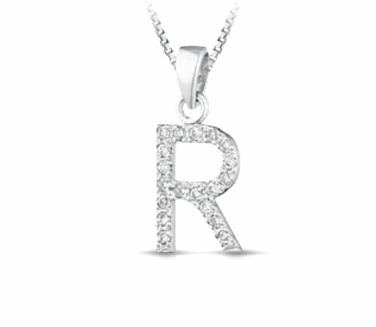 Pendente iniziale R oro bianco e diamanti art. LETT-R