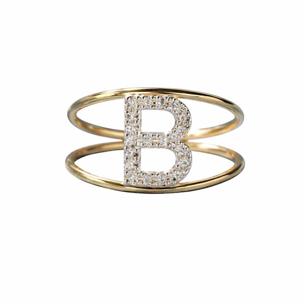 Anello iniziale B oro giallo e diamanti art. AN-B G
