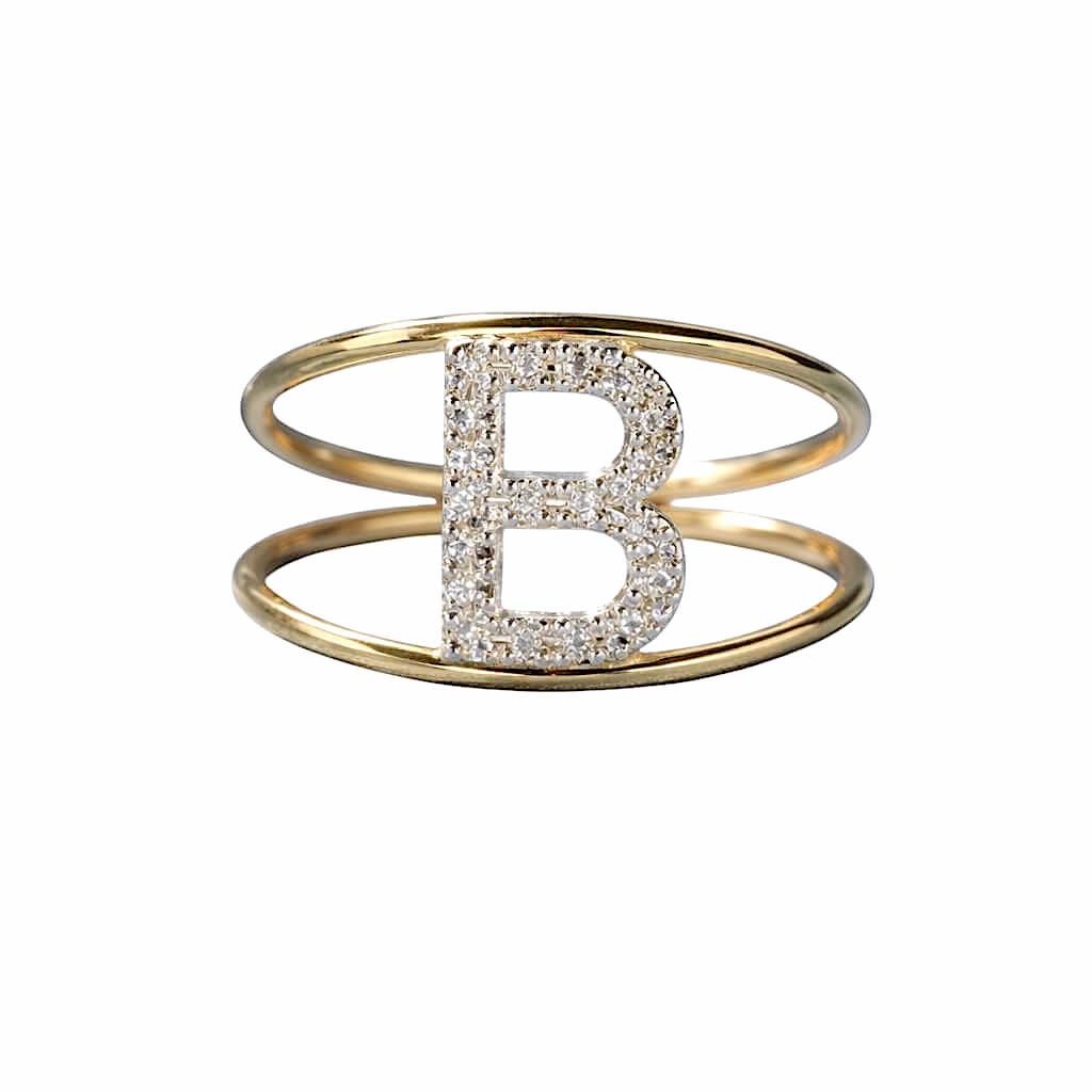 initial ring B yellow gold 750% diamonds 0.09 ct color F/vvs1