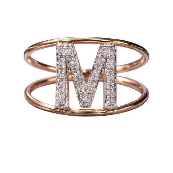 Anello iniziale M oro e diamanti art. AN-M R