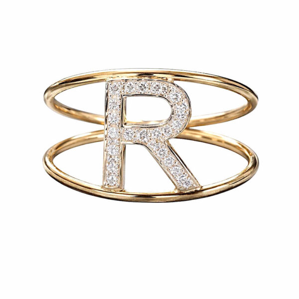 Anello iniziale R oro e diamanti art. AN-R G