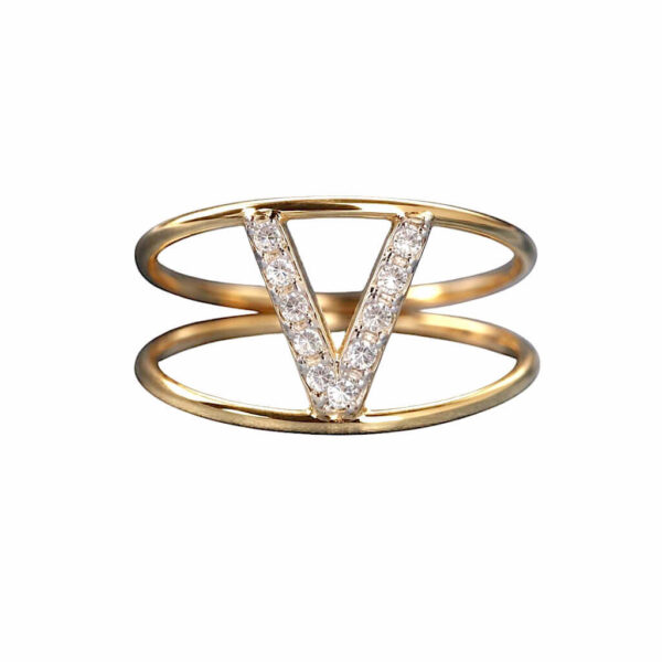 Anello iniziale V  in oro e diamanti  art. AN-V G