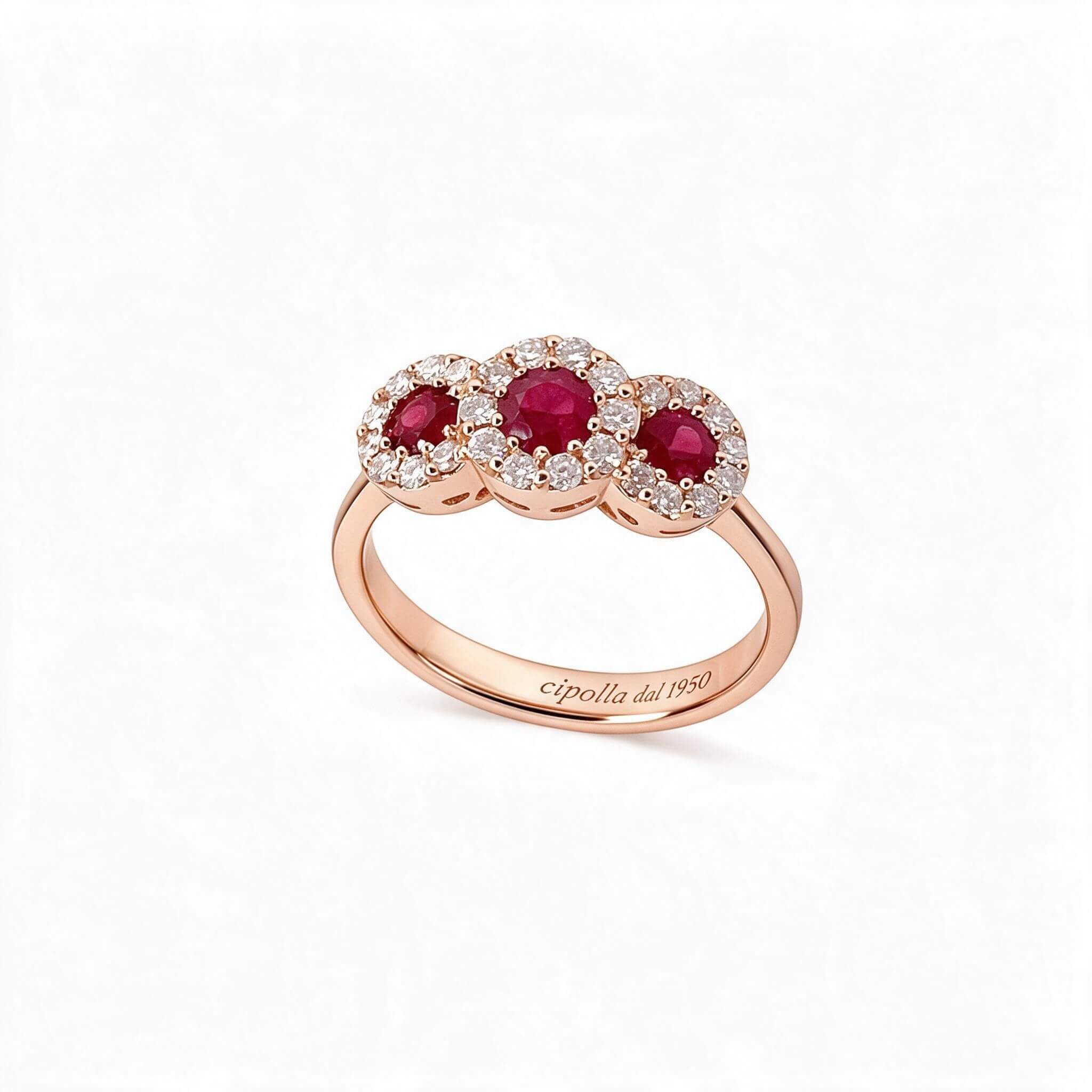 Trilogy ring rubies and diamonds in gold BELLE EPOQUE Art. AN3047
