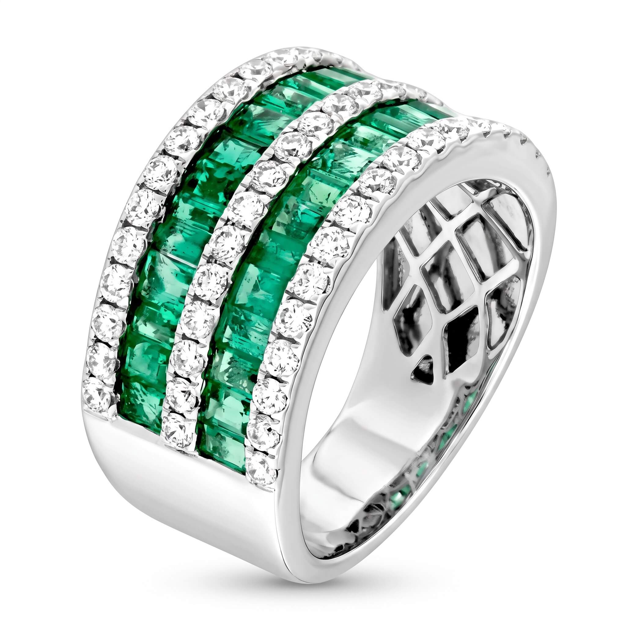 Emeralds and diamonds ring white gold 750% art. 23615R03W