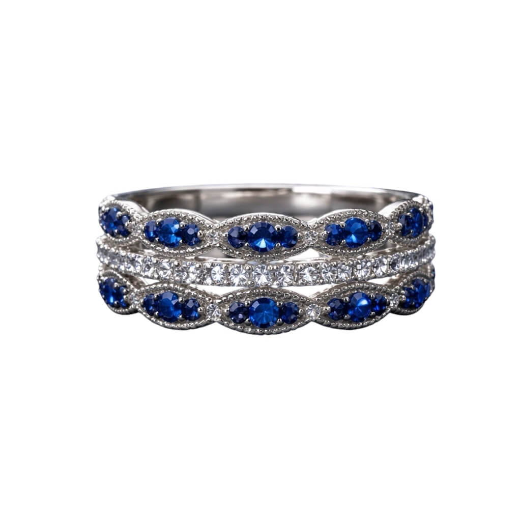 Anello fascia zaffiri diamanti oro bianco 750% art. AN2642
