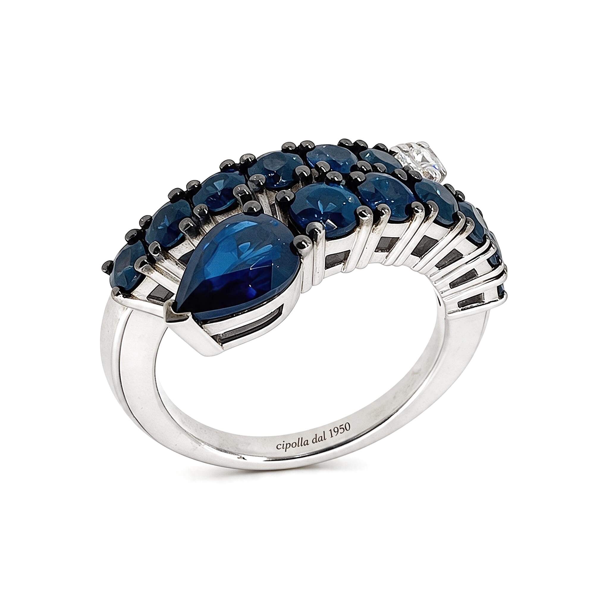 Anello serpente  zaffiri diamanti oro bianco  Art.AN509
