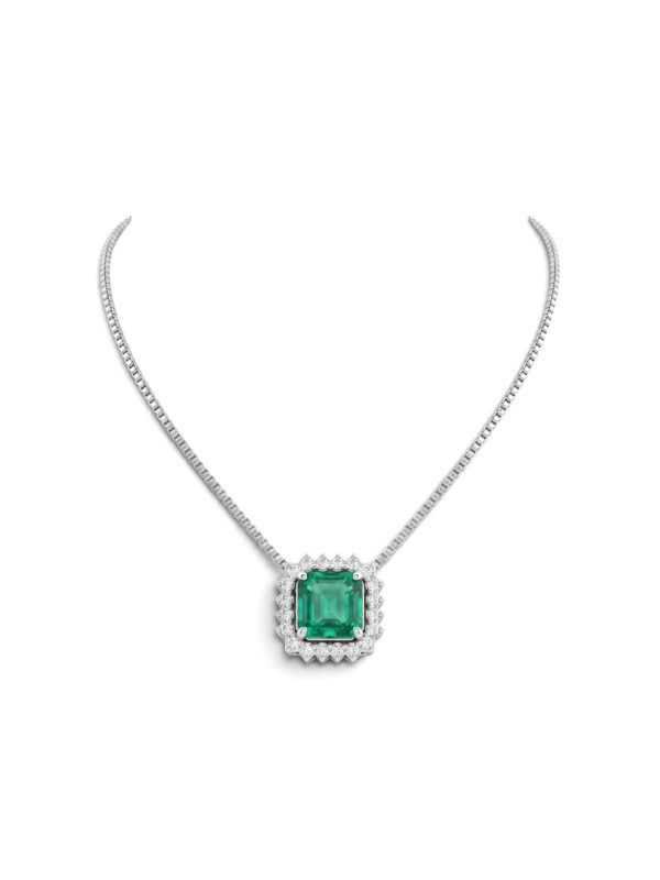 GIROCOLLO PENDENTE SMERALDO DIAMANTI ORO 18KT CIPOLLA DAL 1950 GIOIELLIERI PALERMO gioielleria palermo Girocollo smeraldo oro bianco BON TON art. CD1095