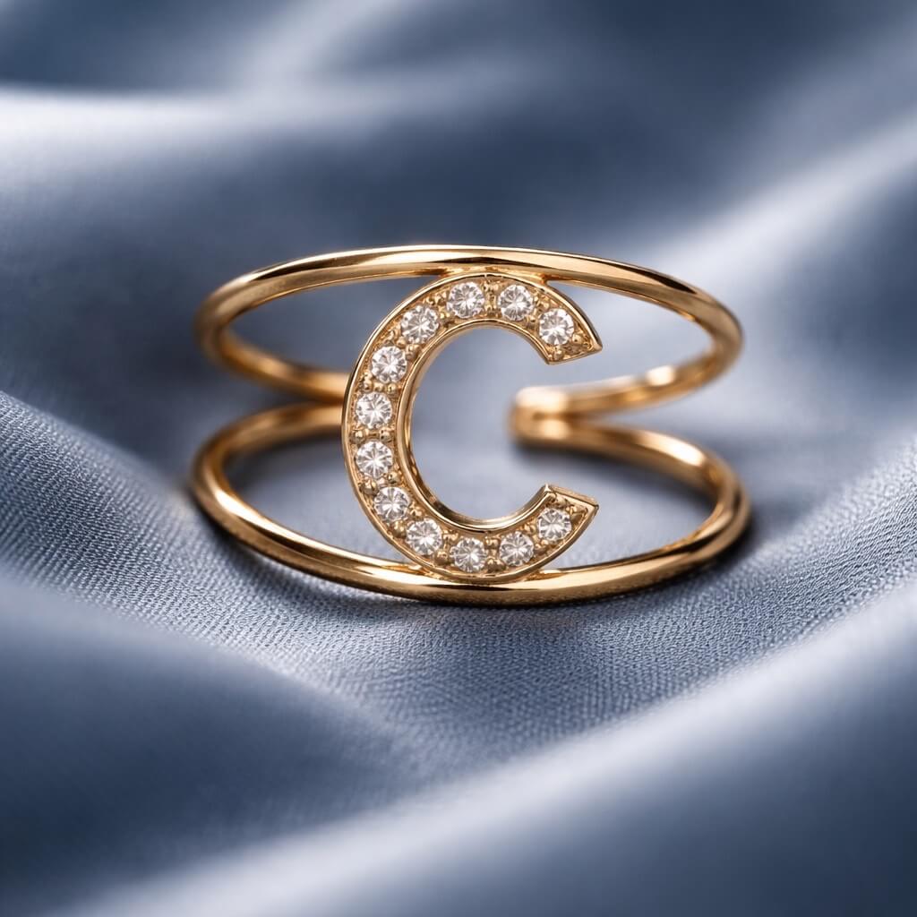 Initial ring in rose gold art. AN-C R Initial ring in rose gold art. AN-C R