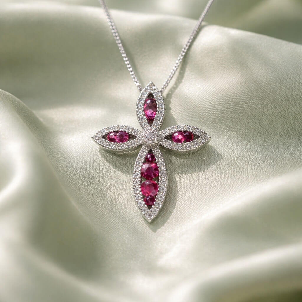 BELLE EPOQUE white gold diamond RUBY cross pendant Art. P0063WB04 BELLE EPOQUE white gold diamond RUBY cross pendant Art. P0063WB04