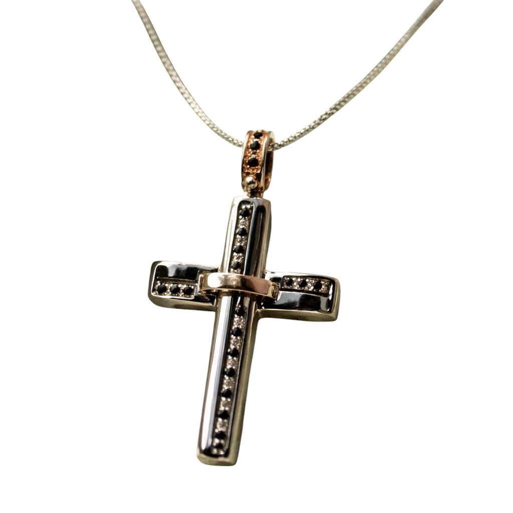 Pendente croce oro e diamanti neri Art. GR231