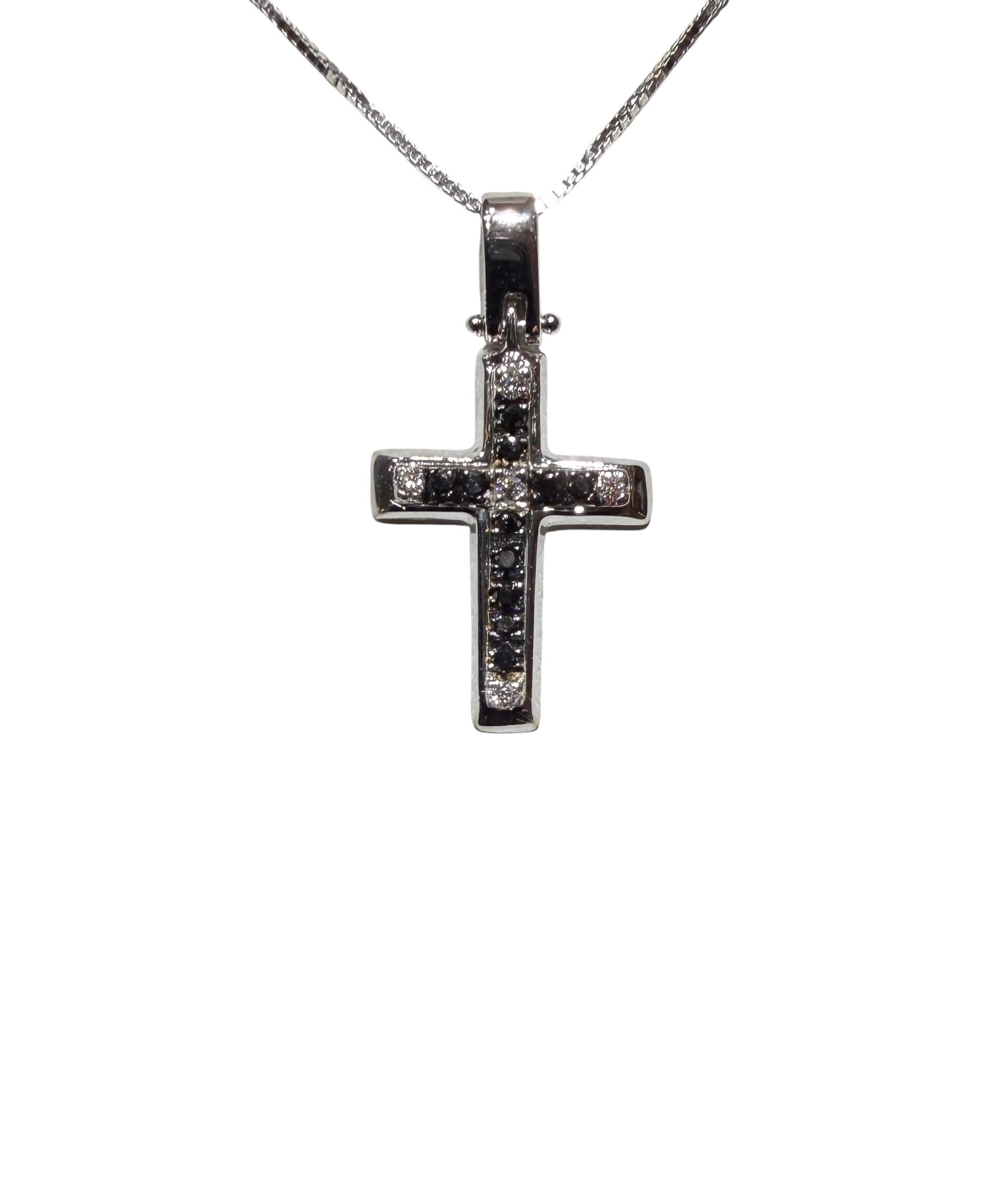 Pendente croce oro bianco  e diamanti neri Art.CC1153