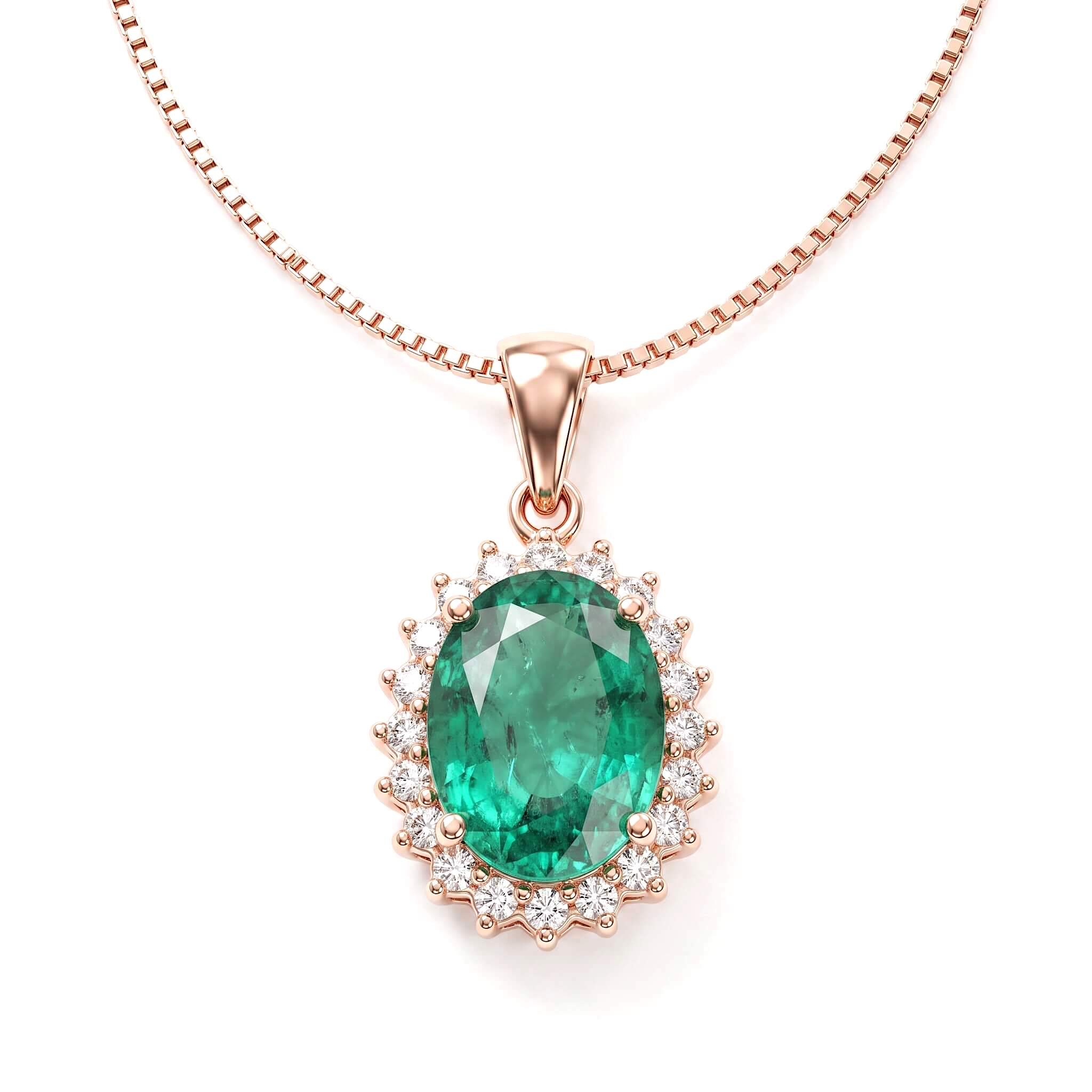 Girocollo in oro rosa con smeraldo e diamanti  BON TON Art. CD1003-1