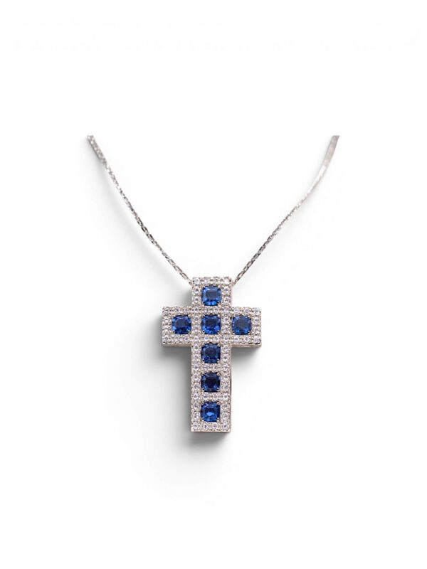 Pendente croce zaffiri diamanti oro bianco BELLE EPOQUE Art. GR387-1