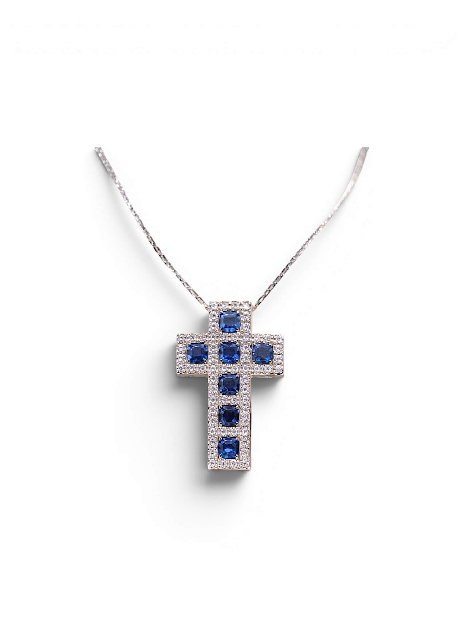 Pendente croce zaffiri diamanti oro bianco BELLE EPOQUE Art. GR387-1
