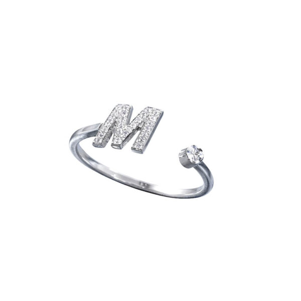 Anello iniziale M oro bianco e diamanti art. ANP-M