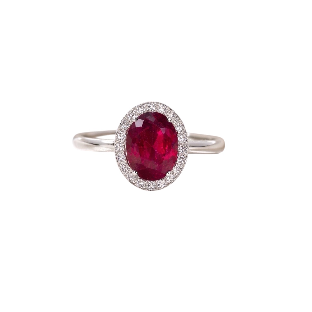 WHITE GOLD RING 750% RUBY AND DIAMONDS ART. AN779
