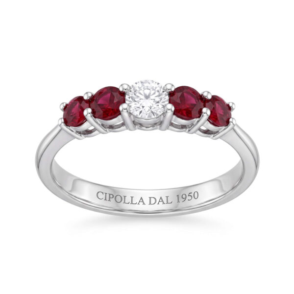 anello rubino veretta gioielli artigianali palermo cipolla dal 1950 gioiellieri gioielleria palermo Anello verettta rubini e diamanti oro bianco GEMME art. AN2004