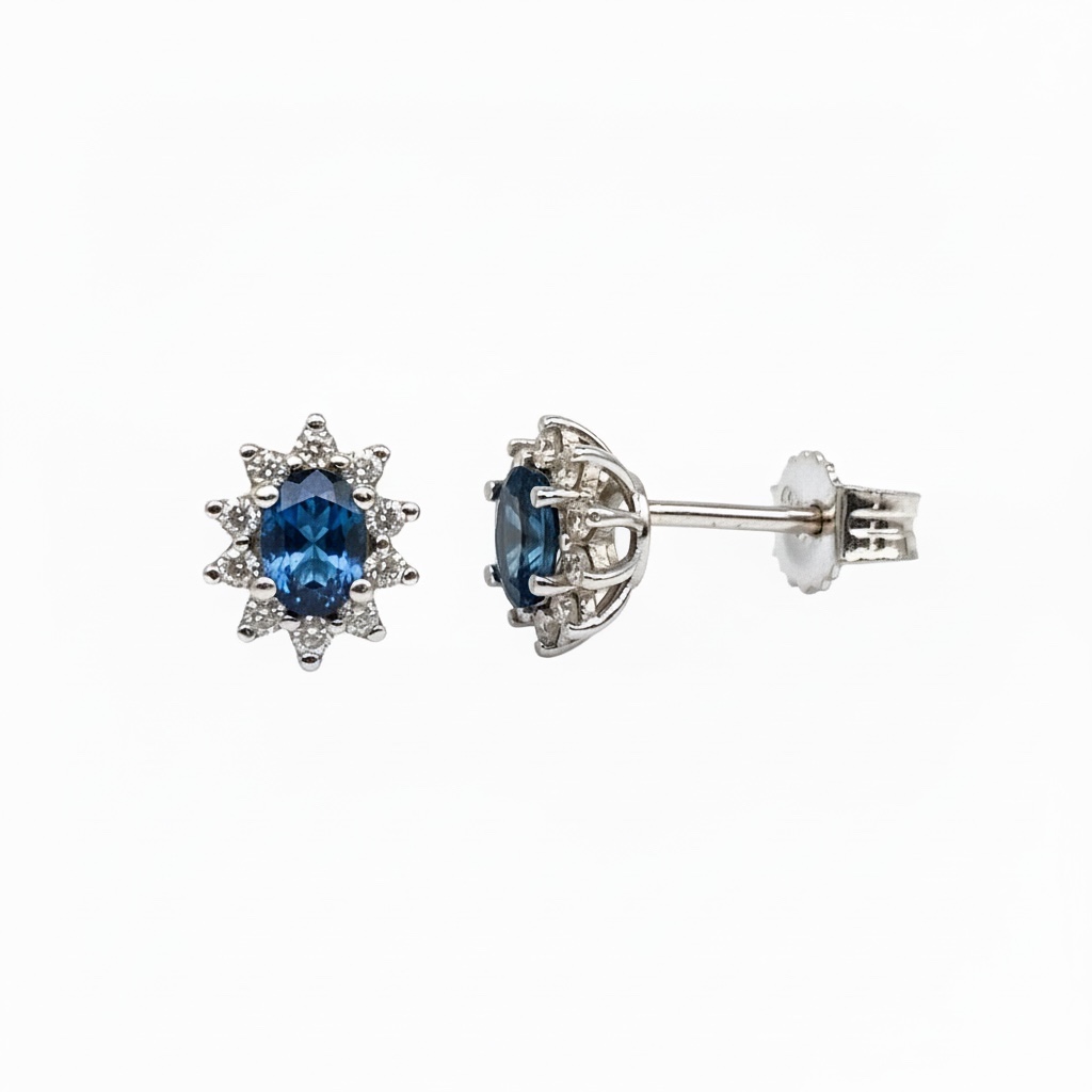 Blue sapphire earrings gold white BON TON ART. OR964