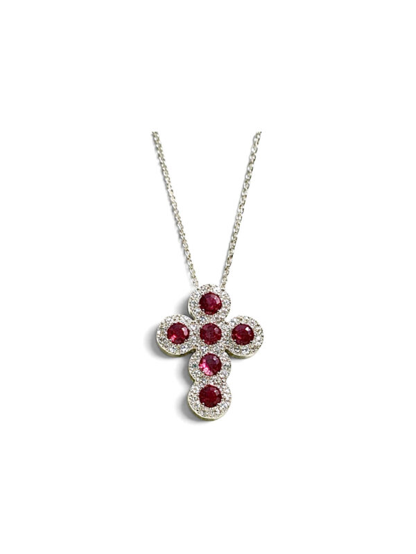BELLE EPOQUE Gold Diamond Rubies Cross Pendant Art. CR128