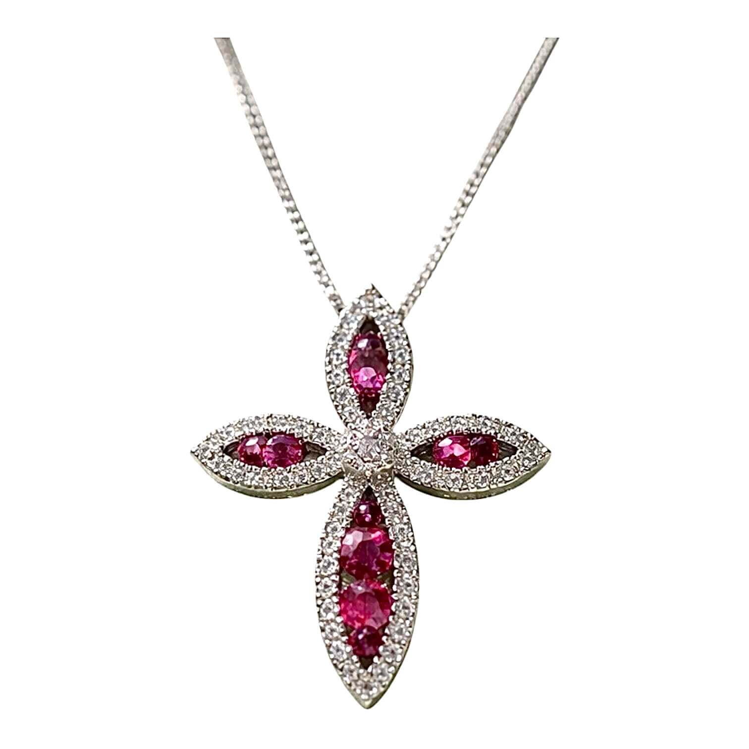BELLE EPOQUE white gold diamond RUBY cross pendant Art. P0063WB04