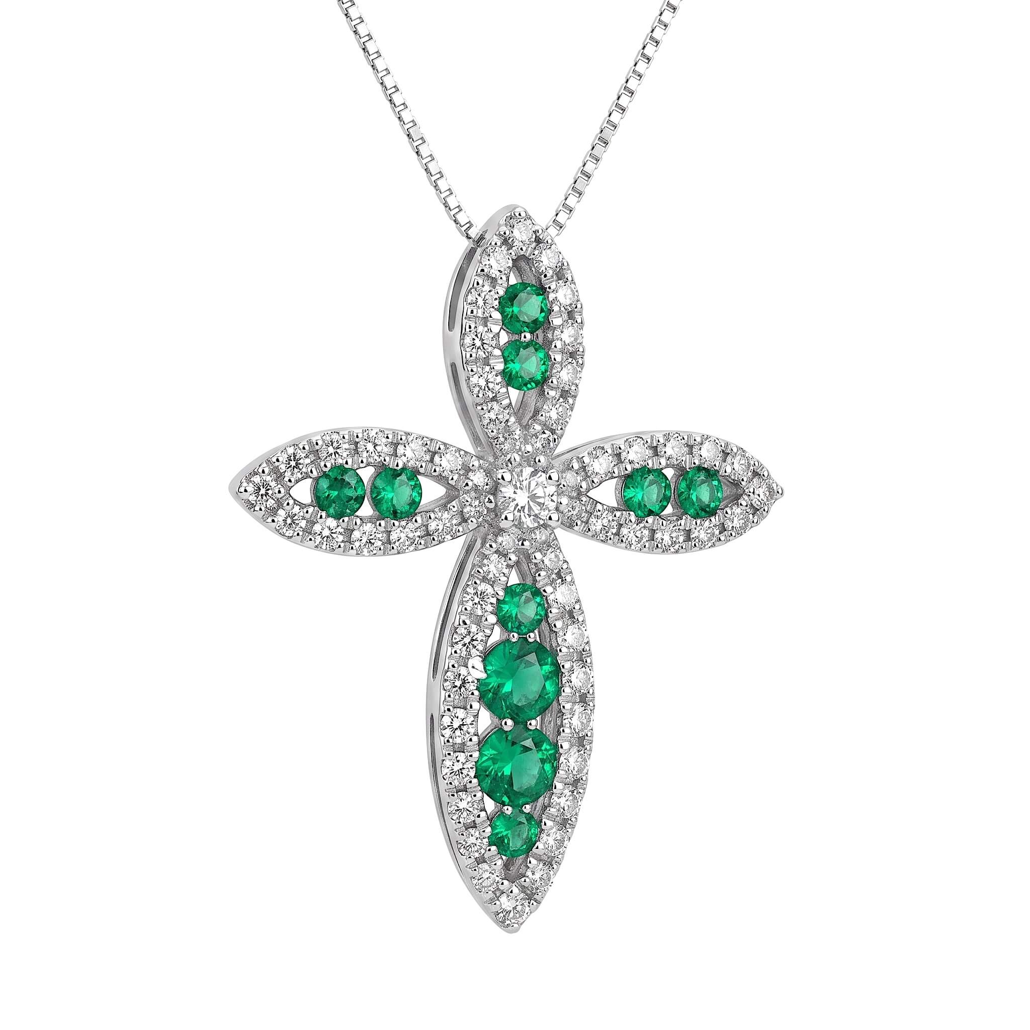 BELLE EPOQUE White Gold Diamond Emerald Cross Pendant Art. P00063WB05