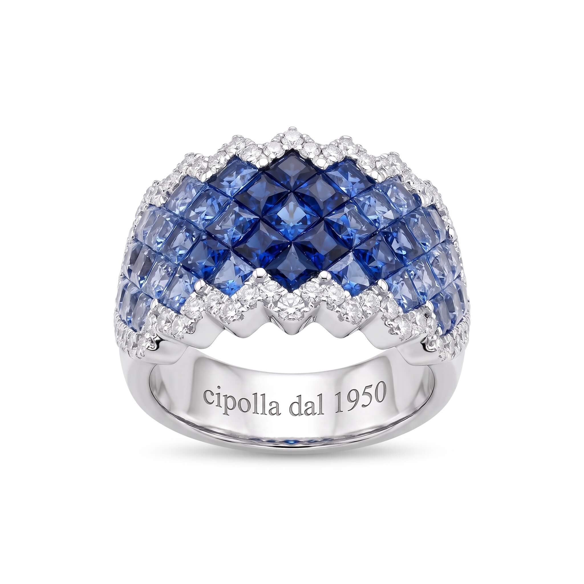Anello fascia Zaffiri diamanti e oro art. R03859W03