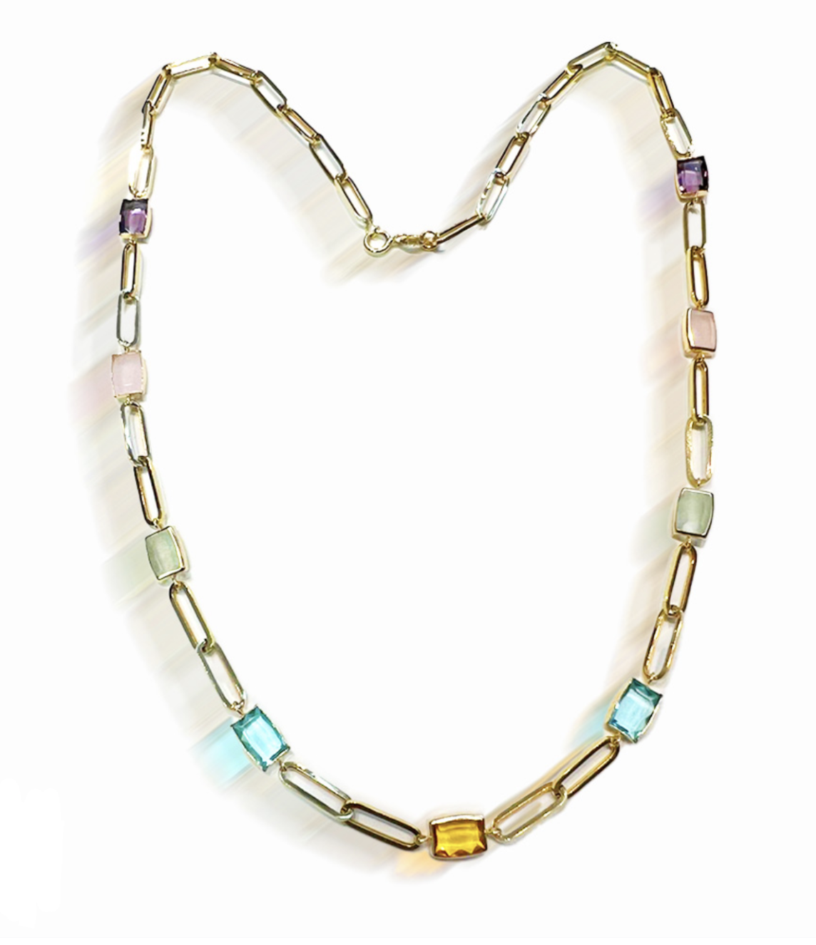 Collana girocollo catena ametista,topazio,quarzo, oro 750% Art. MAS07