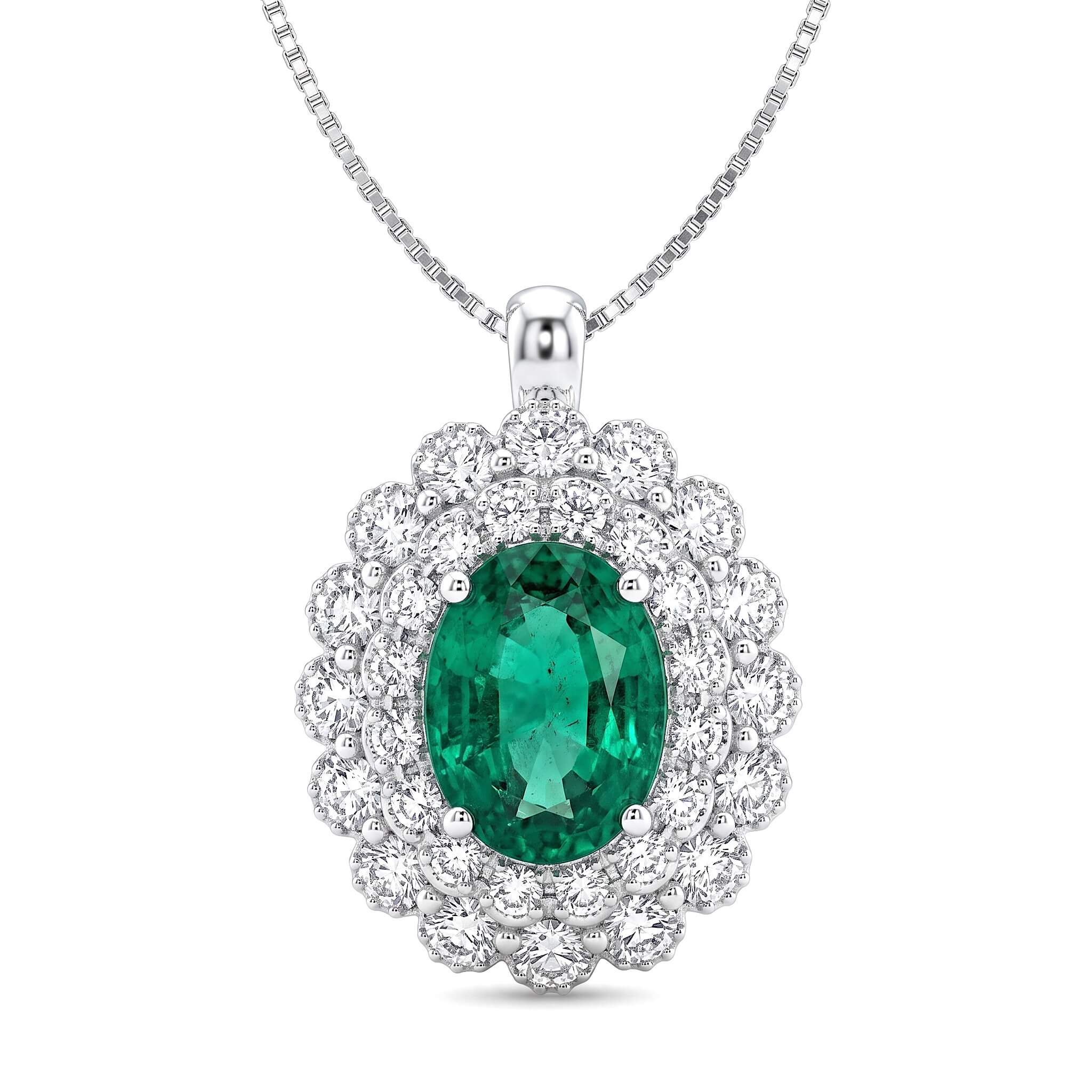 BELLE EPOQUE White Gold Diamond Emerald Pendant Art.CD888