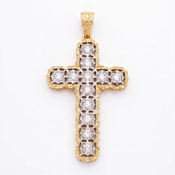 PENDENTE croce lavorazione ad intaglio in oro e diamanti art. CRM47