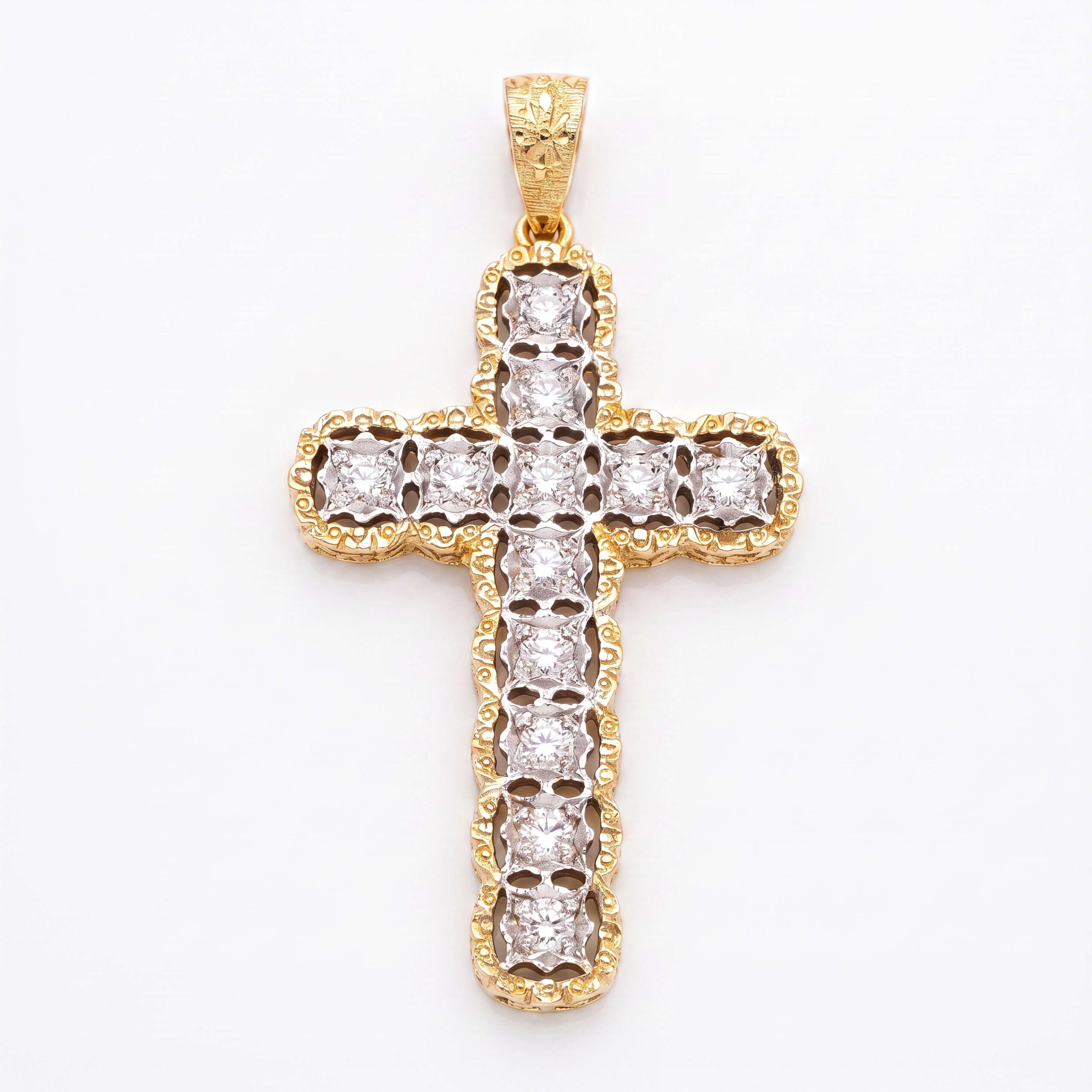 PENDENTE croce lavorazione ad intaglio in oro e diamanti art. CRM47