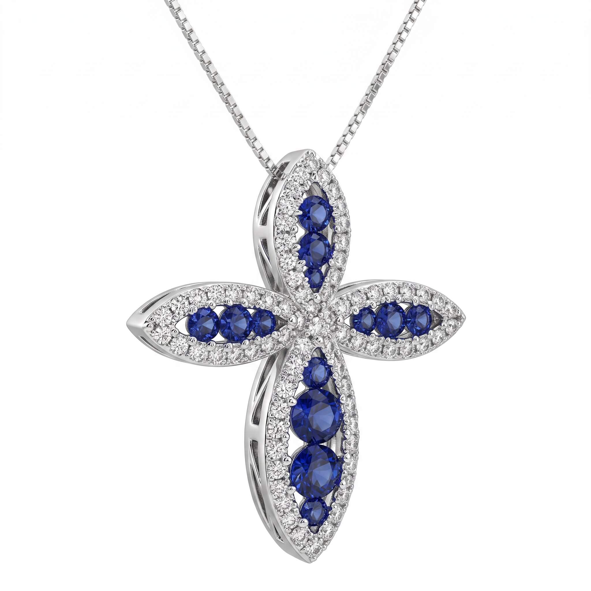 Pendant Cross Sapphire Diamonds White Gold BELLE EPOQUE Art. P00063WB03