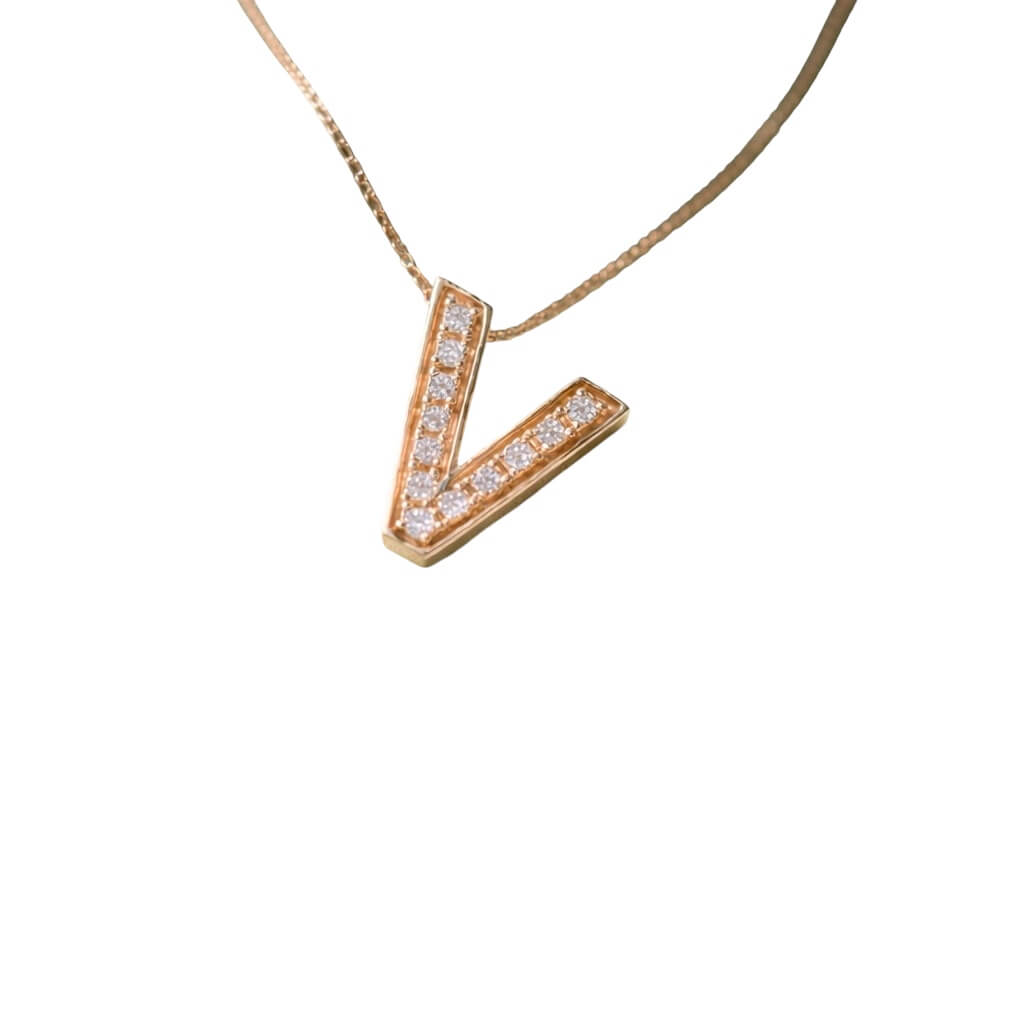 Pendente lettera V in oro ROSA e diamanti art. LT-V