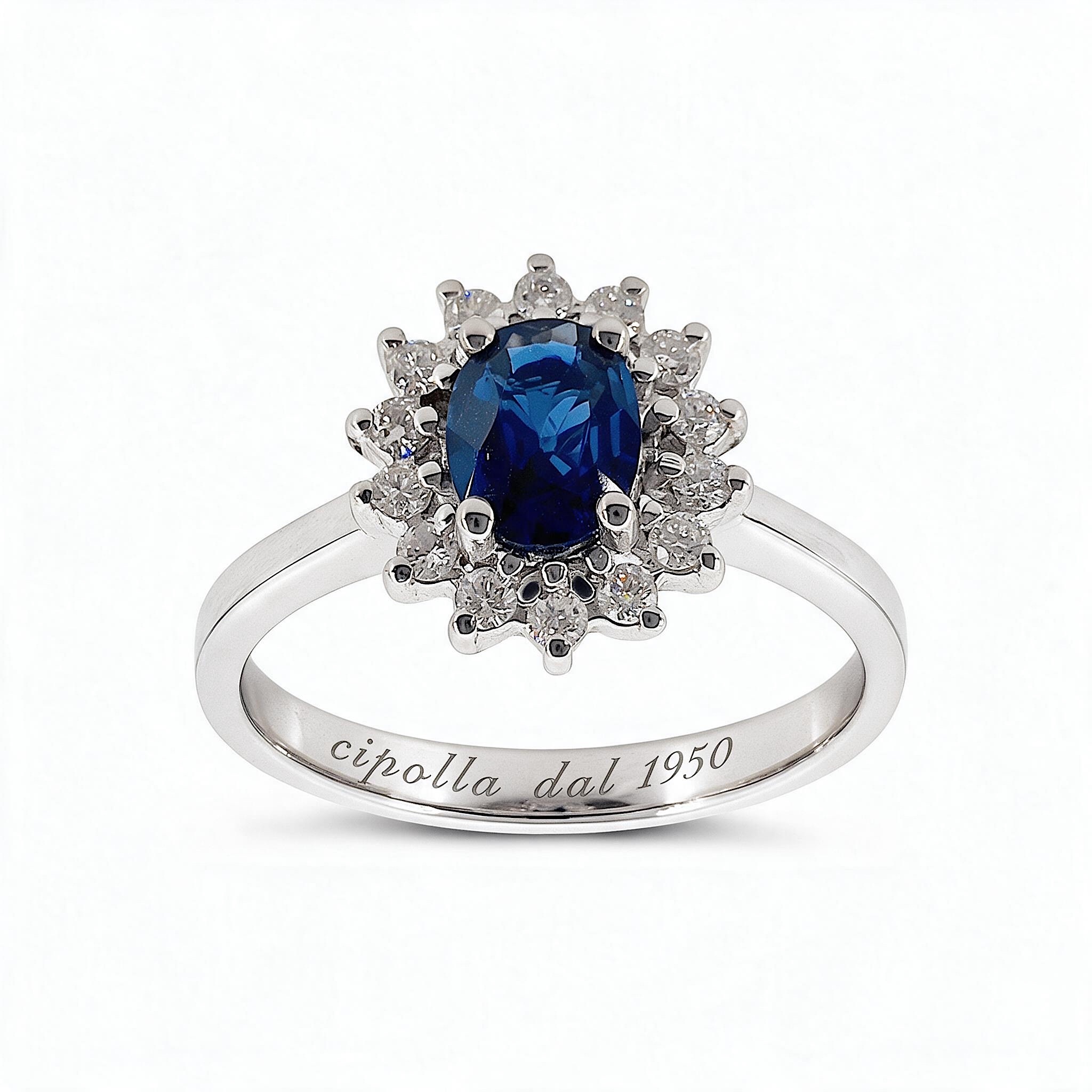 Anello con zaffiro e diamanti  oro bianco BON TON art. AN2187-1