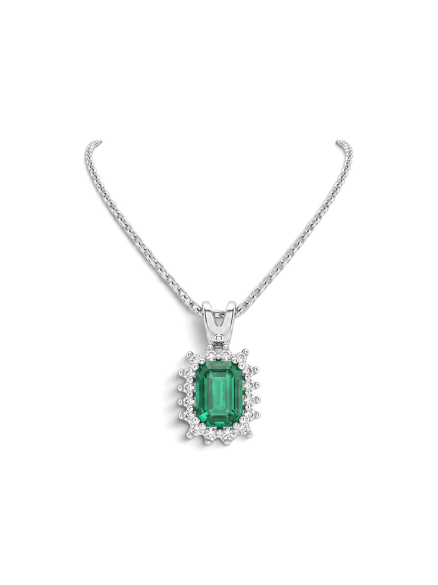 Emerald white gold pendant and BON TON diamonds Art. CD649